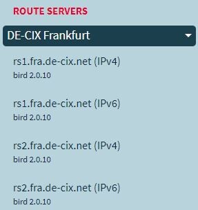 DE-CIX Looking Glass menu to choose route server