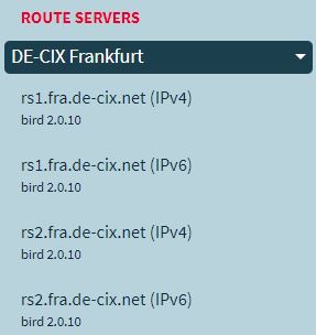 DE-CIX Looking Glass menu to choose route server