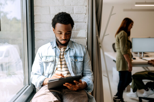 Man studying online